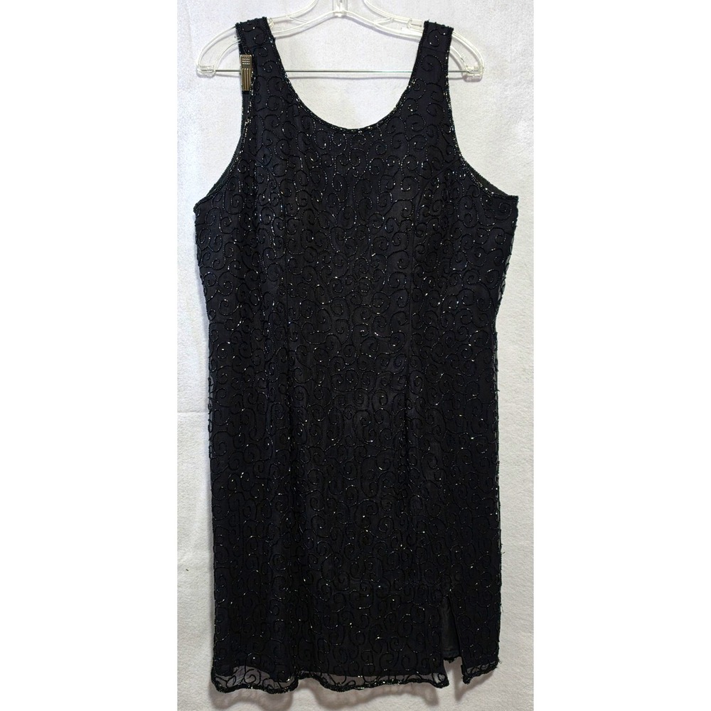 Vintage 1980s/1990s Milano Black Pure Silk Hand-Beaded Evening Dress - Size 2X